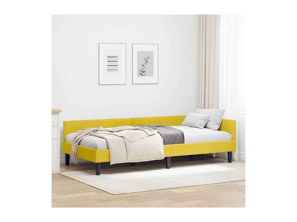 Cadre de lit d'angle avec tête de lit Jaune 90 x 190 cm