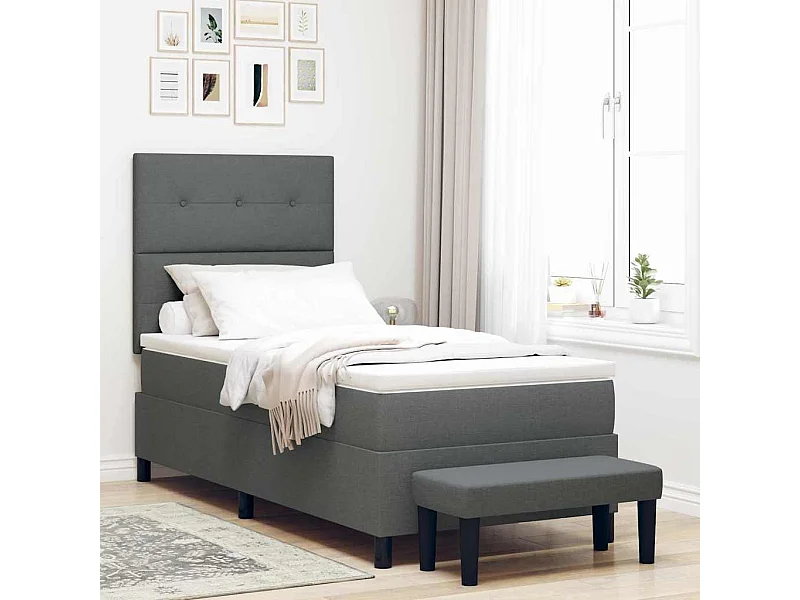 Cama tipo Box Spring con colchón Gris oscuro 100 x 200 cm tela