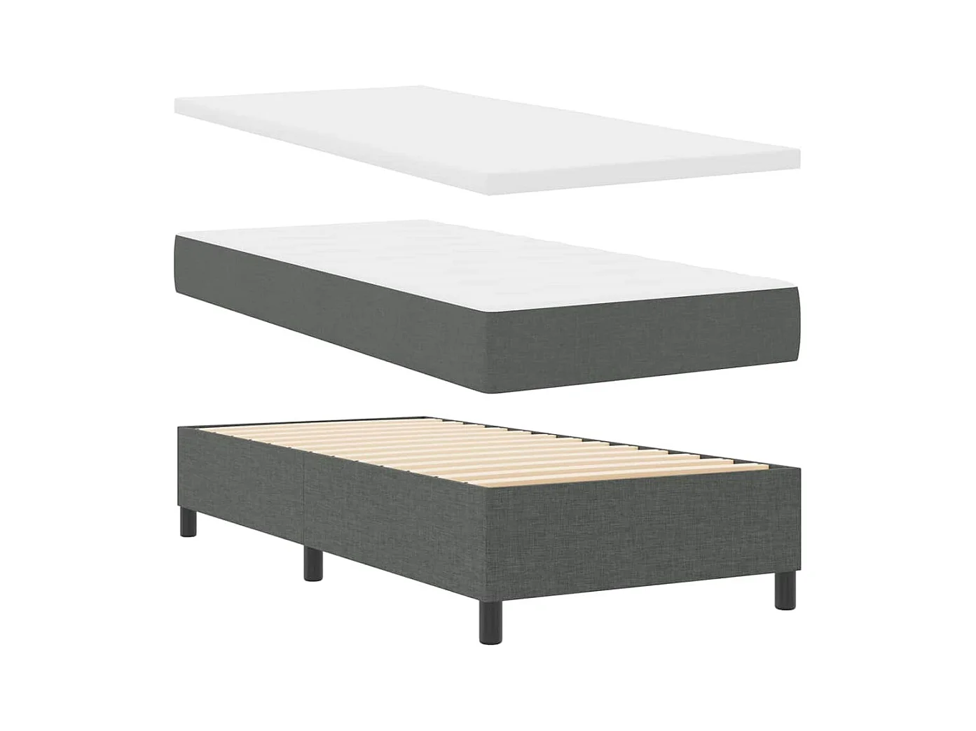Cama tipo Box Spring con colchón Gris oscuro 100 x 200 cm tela