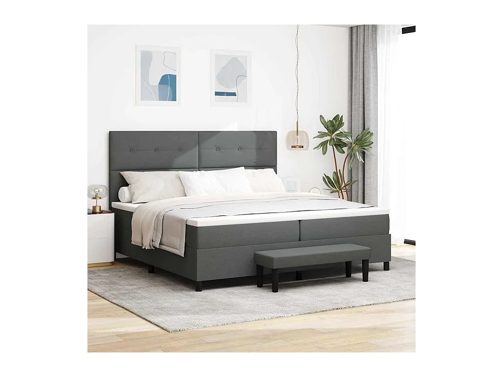 Cadre de lit avec matelas Gris foncé 200 x 200 cm tissu