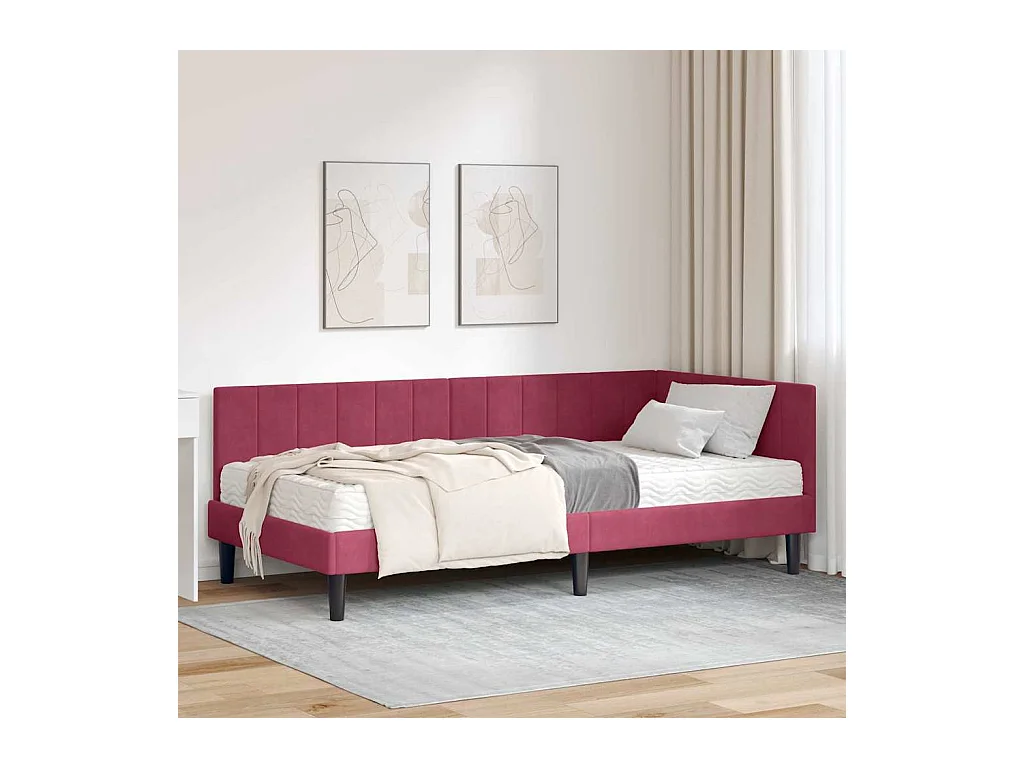 Cadre de lit d'angle Rouge bordeaux 90 x 200 cm Velours