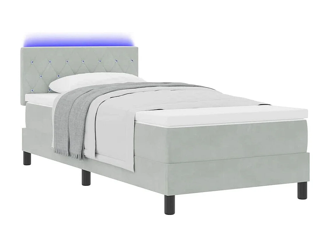 Cadre de lit avec matelas Gris clair 90 x 190 cm Velours