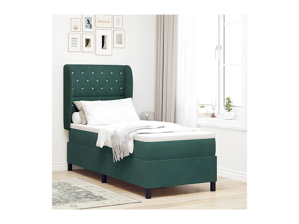 Cama tipo Box Spring Verde oscuro 80 x 200 cm Terciopelo