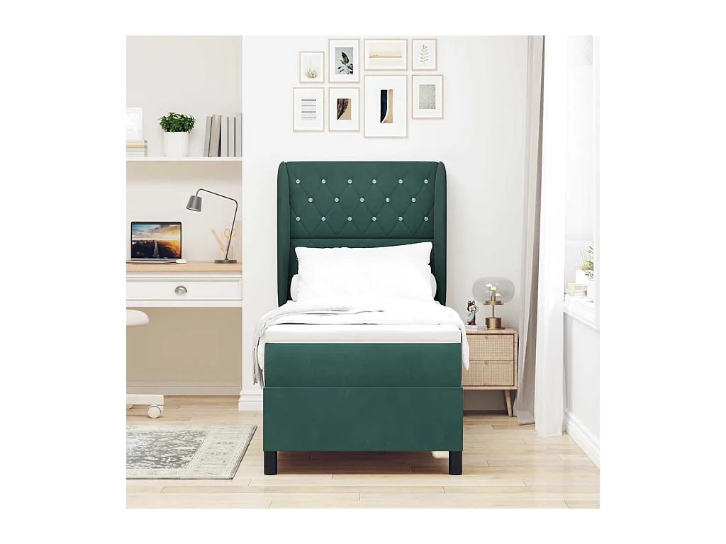 Cadre de lit avec matelas Vert foncé 80 x 200 cm Velours