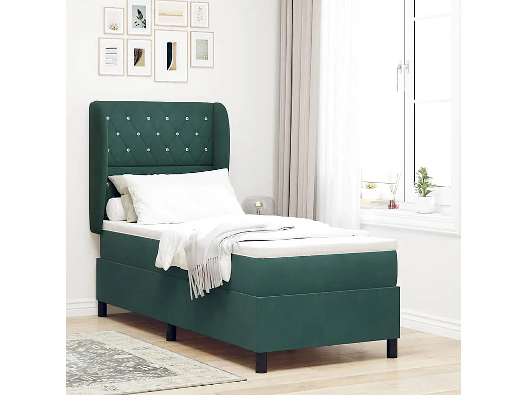 Cadre de lit avec matelas Vert foncé 80 x 200 cm Velours