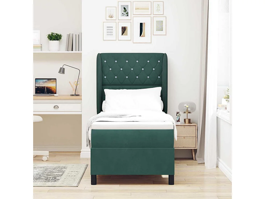 Cadre de lit avec matelas Vert foncé 80 x 200 cm Velours