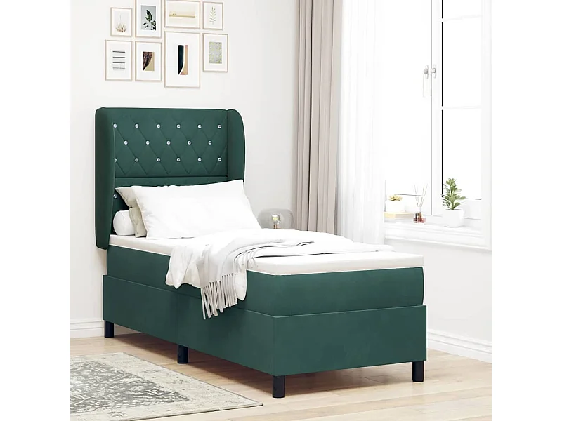 Cama tipo Box Spring Verde oscuro 80 x 200 cm Terciopelo