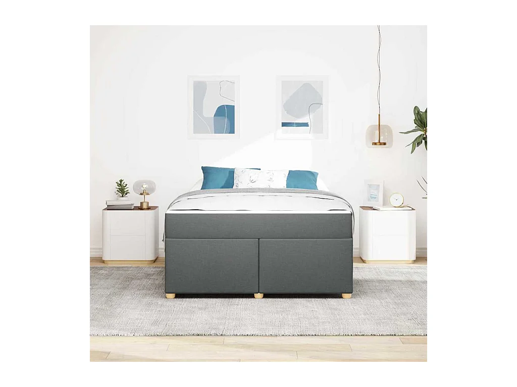 Cadre de lit avec matelas Gris foncé 140 x 200 cm tissu