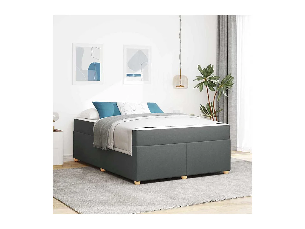 Cadre de lit avec matelas Gris foncé 140 x 200 cm tissu