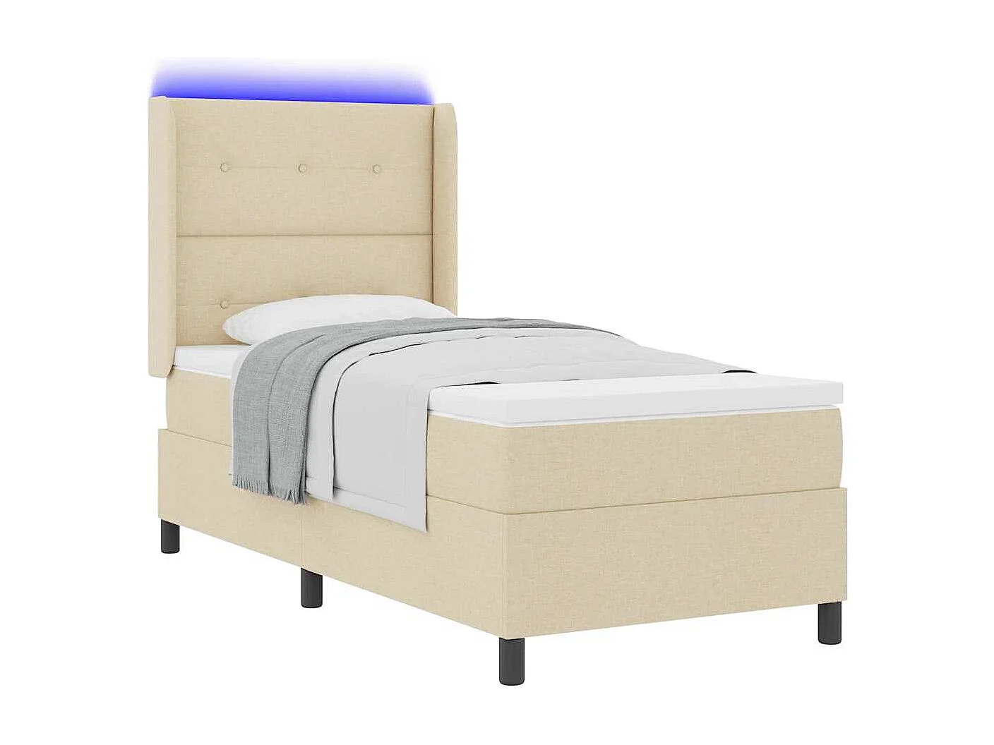 Cadre de lit avec matelas Crème 90 x 190 cm tissu