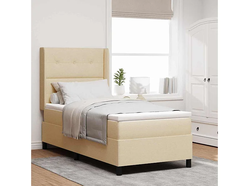 Cadre de lit avec matelas Crème 90 x 190 cm tissu