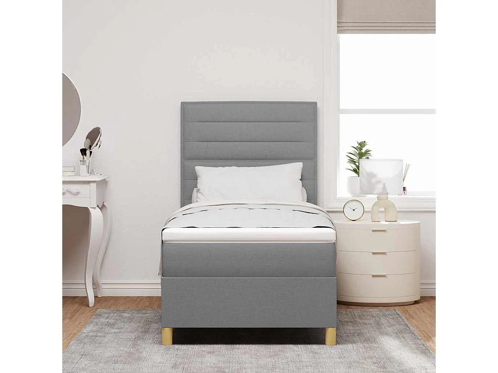 Cama tipo Box Spring con colchón Gris claro 100 x 200 cm tela