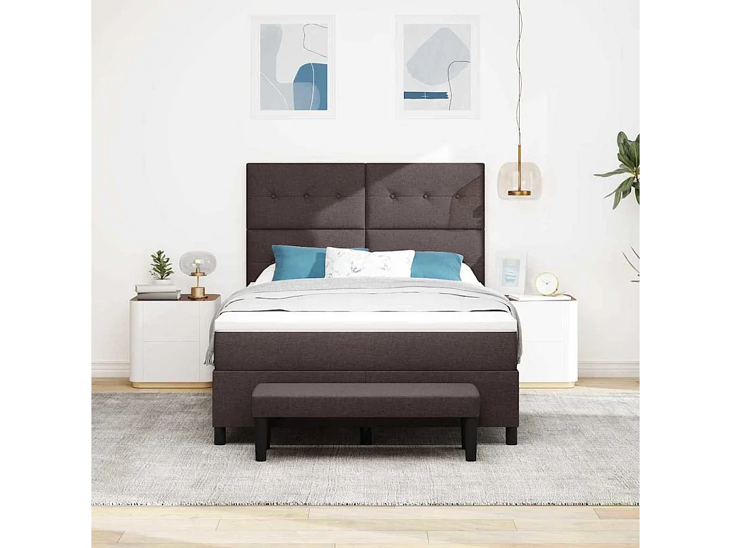 Cadre de lit avec matelas Marron foncé 140 x 200 cm tissu