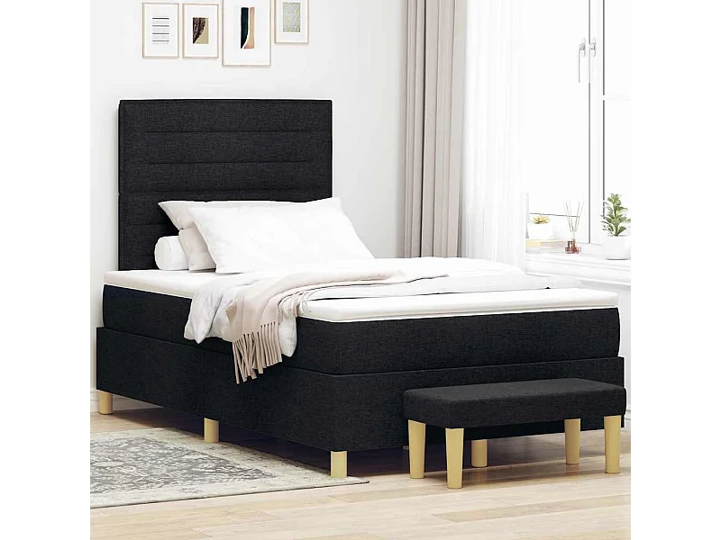Cadre de lit avec matelas Noir 120 x 190 cm tissu