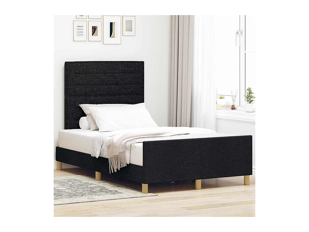 Estrutura da Cama com cabeceira Preto 120 x 190 cm tecido