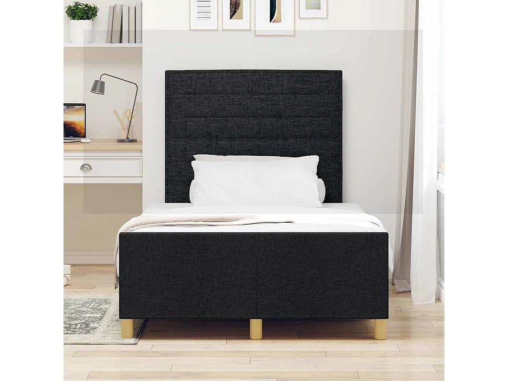 Estrutura da Cama com cabeceira Preto 120 x 190 cm tecido