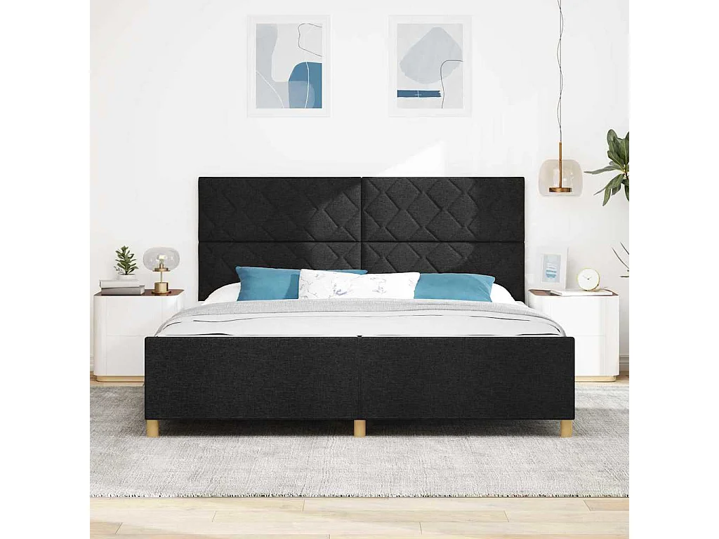 Estructura de cama con cabecera Negro 200 x 200 cm tela