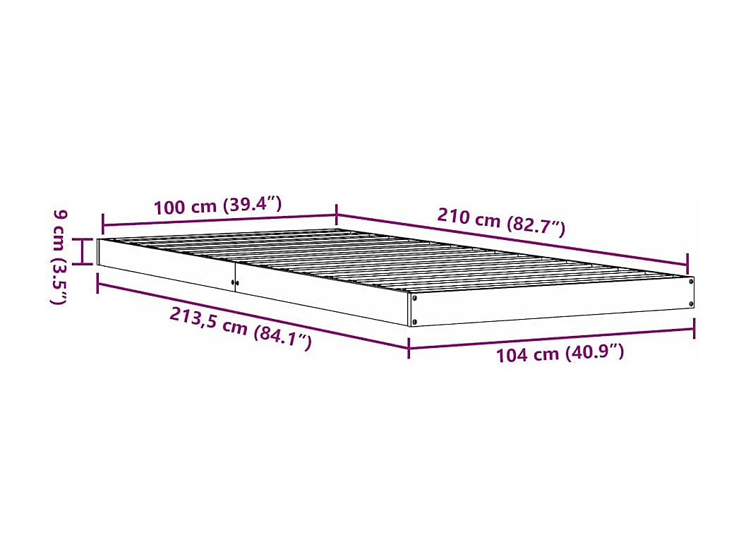 Bedframe Naturel 100 x 210 cm Massief grenenhout