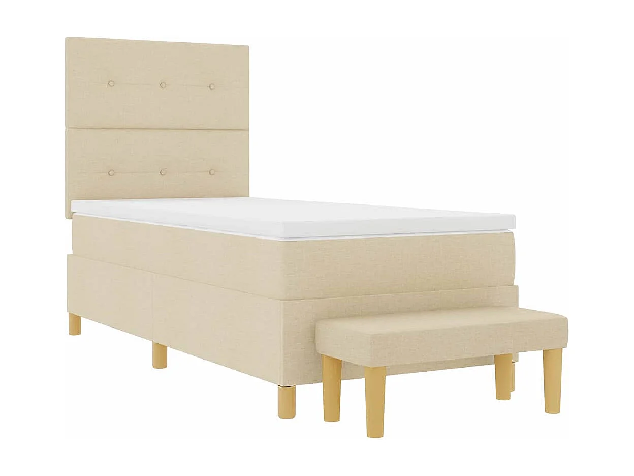 Cama tipo Box Spring con colchón Crema 90 x 200 cm tela