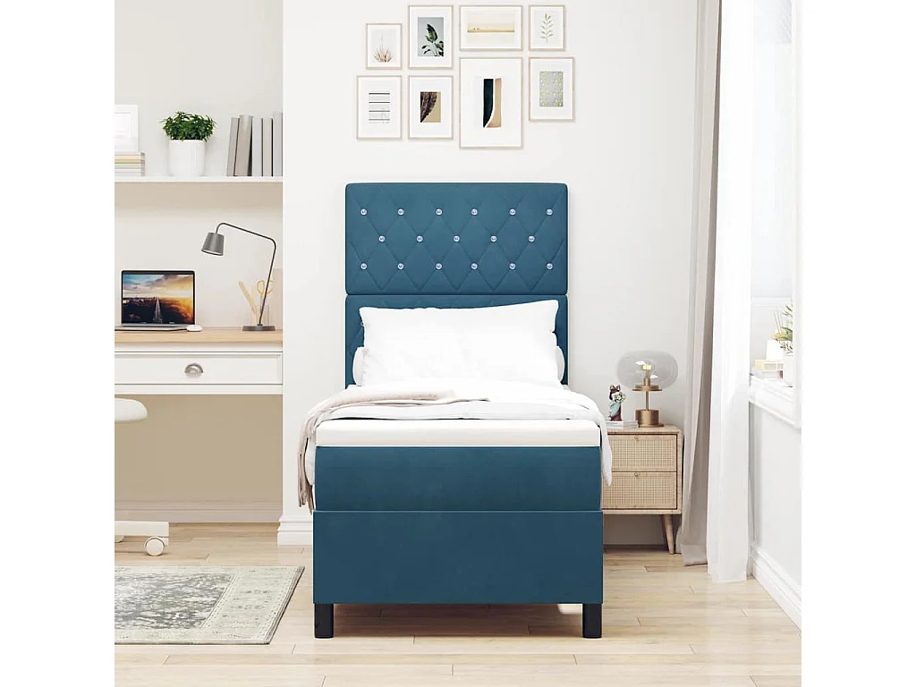Cama Box com colchão Azul escuro 80 x 200 cm Veludo