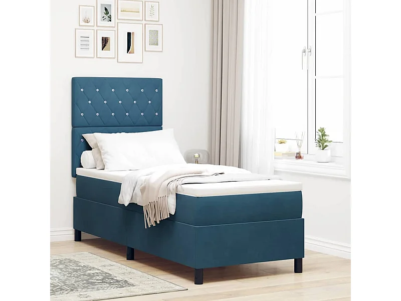 Cama Box com colchão Azul escuro 80 x 200 cm Veludo