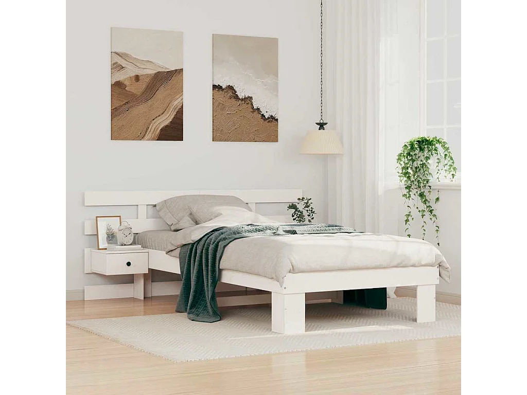 Cadre de lit avec tiroir Blanc 90 x 200 cm Bois massif en pin