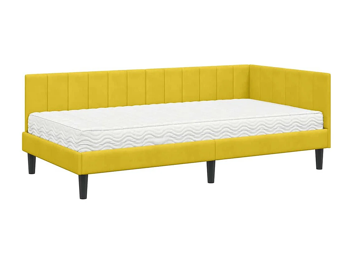 Cadre de lit d'angle avec matelas Jaune 100 x 200 cm Velours