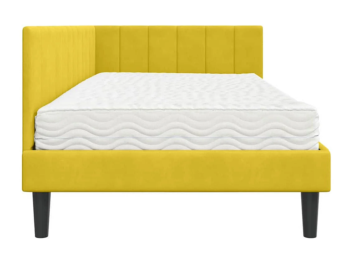 Cadre de lit d'angle avec matelas Jaune 100 x 200 cm Velours