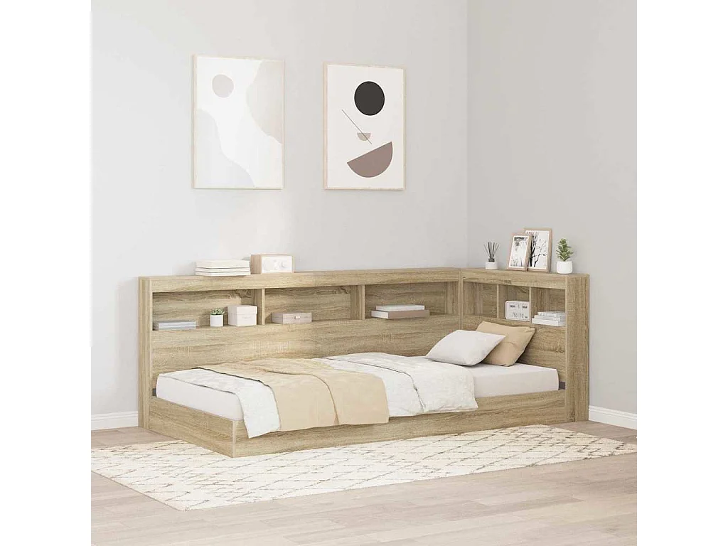 Cama con Estantería con cabecera Roble Sonoma 75 x 190 cm