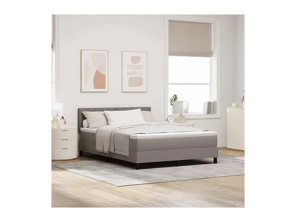 Cadre de lit avec matelas Taupe 140 x 200 cm tissu