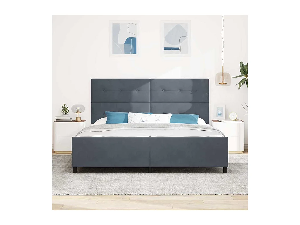 Cadre de lit avec tête de lit Gris foncé 200 x 200 cm Velours