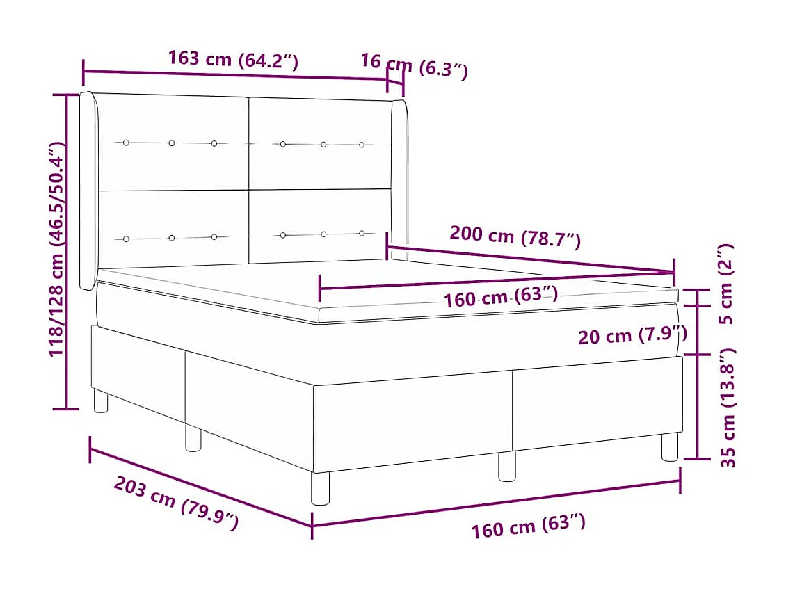 Cama tipo Box Spring con cabecera Rosa 160 x 200 cm Terciopelo
