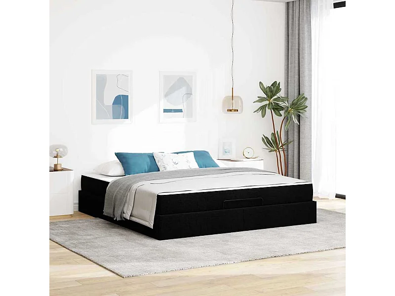 Estrutura da Cama com armazenamento Preto 180 x 200 cm tecido