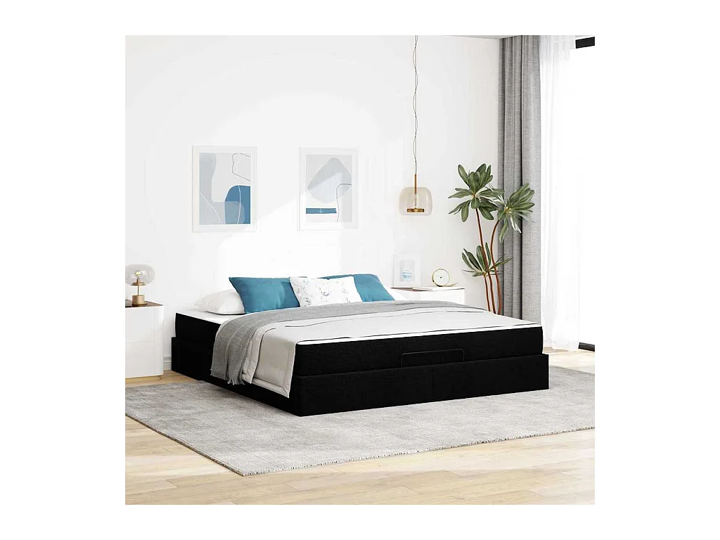 Estructura de cama con almacenamiento Negro 180 x 200 cm tela