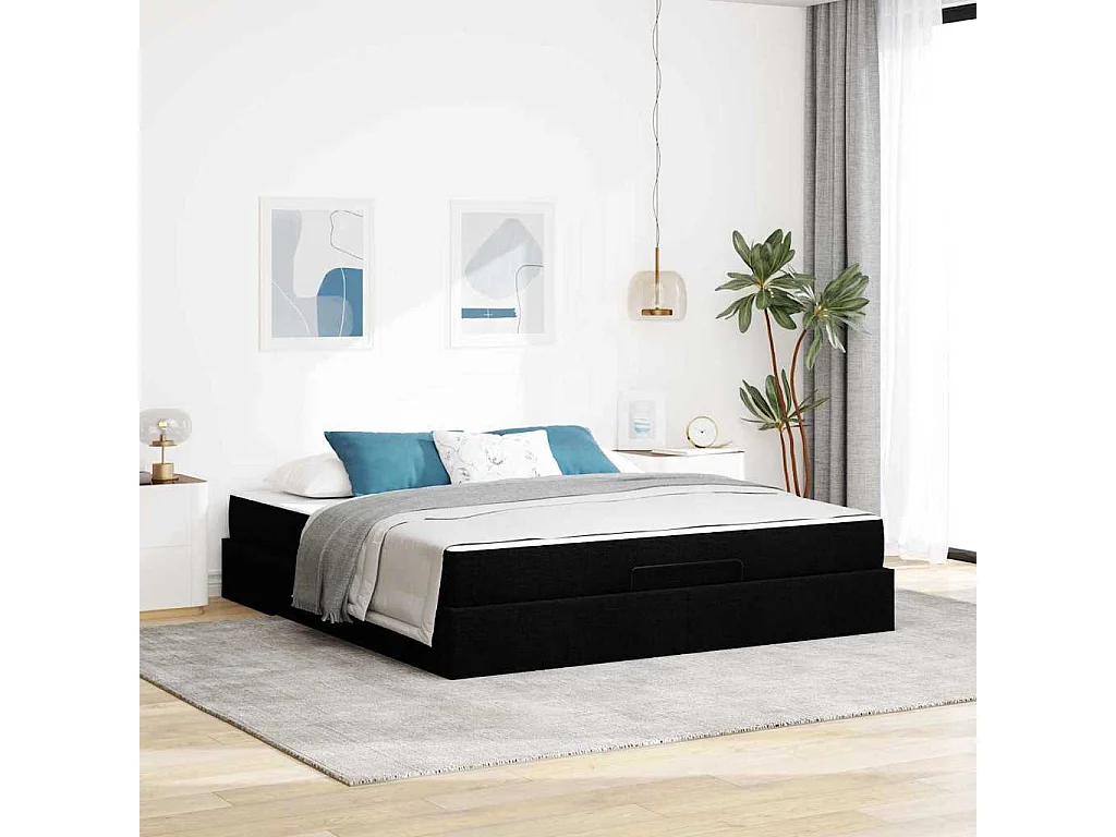 Cadre de lit avec stockage Noir 180 x 200 cm tissu