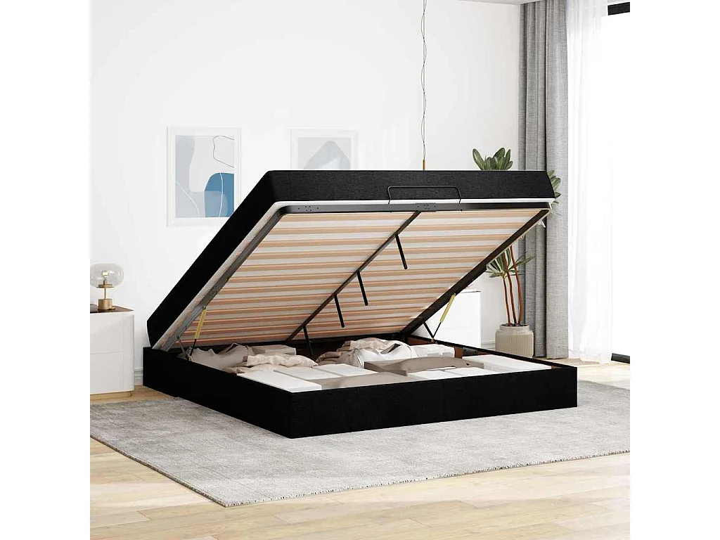 Cadre de lit avec stockage Noir 180 x 200 cm tissu
