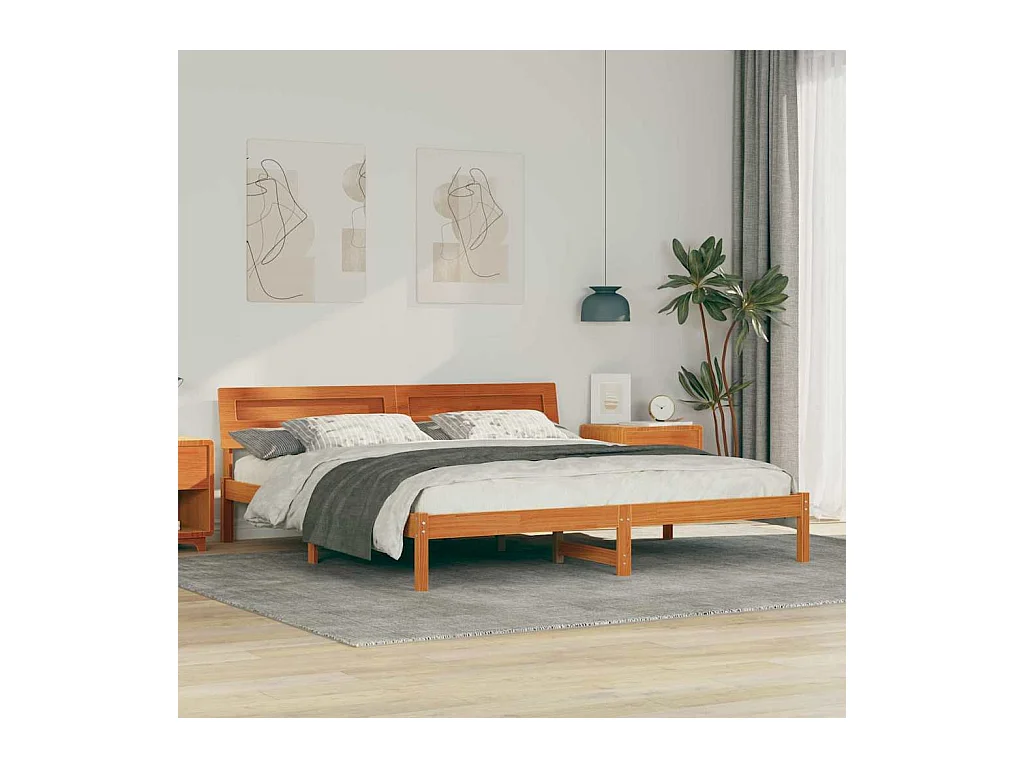 Cadre de lit avec tête de lit Marron 200 x 200 cm Bois massif