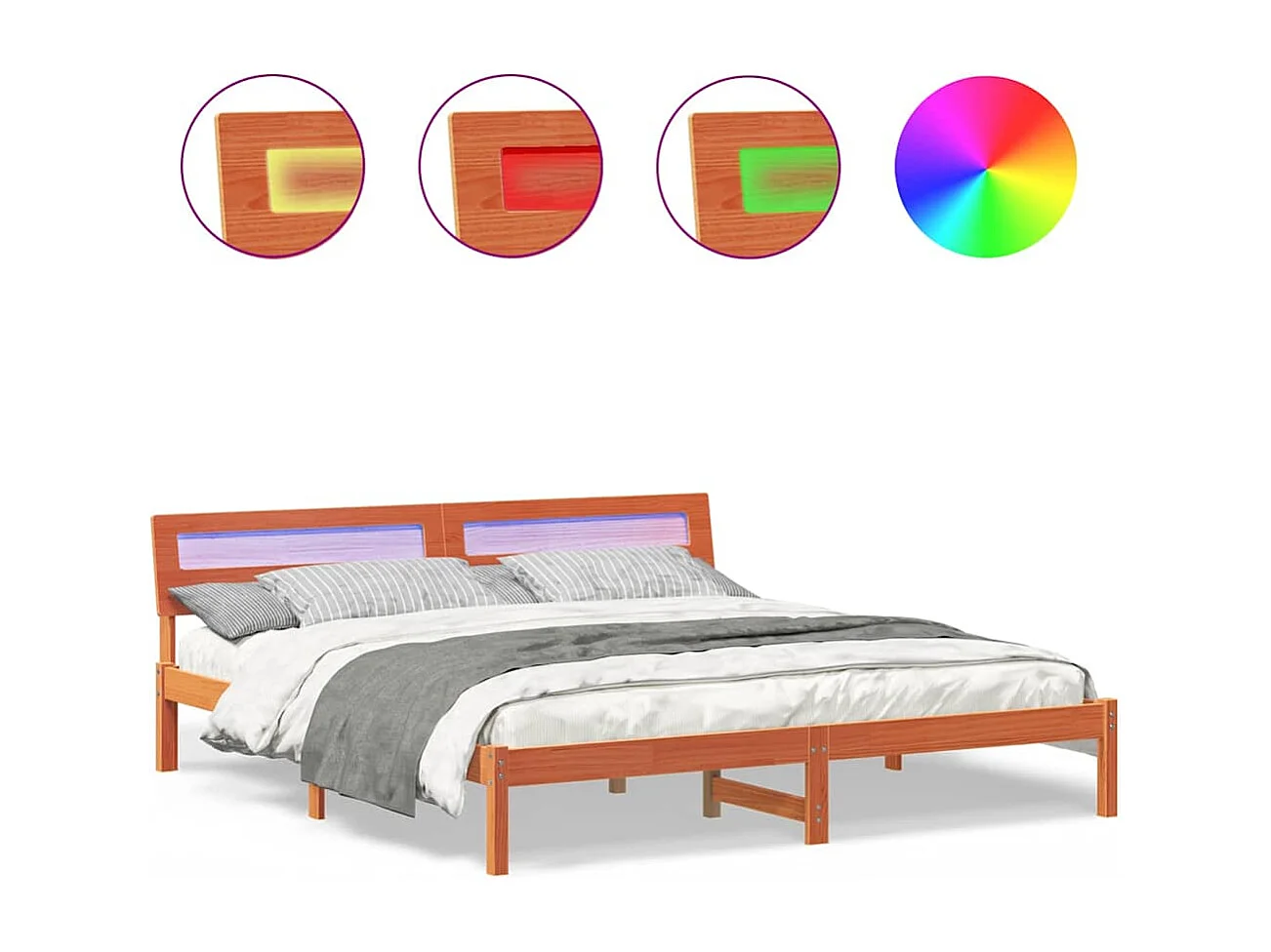 Bedframe met LED -striplichten Bruin 200 x 200 cm Massief hout