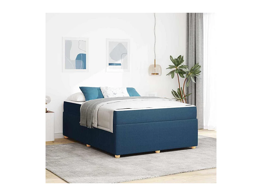 Cadre de lit avec matelas avec matelas Bleu 160 x 200 cm tissu