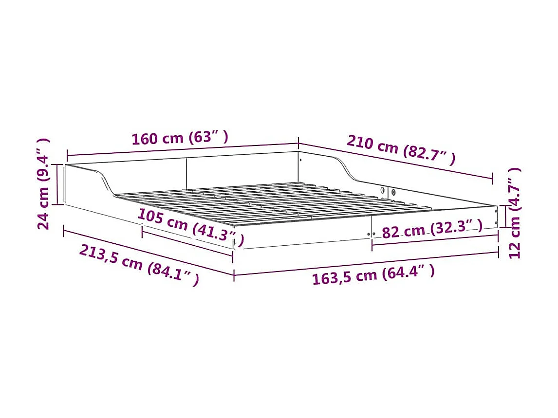 Cadre de lit Marron cire 160 x 210 cm Bois massif en pin