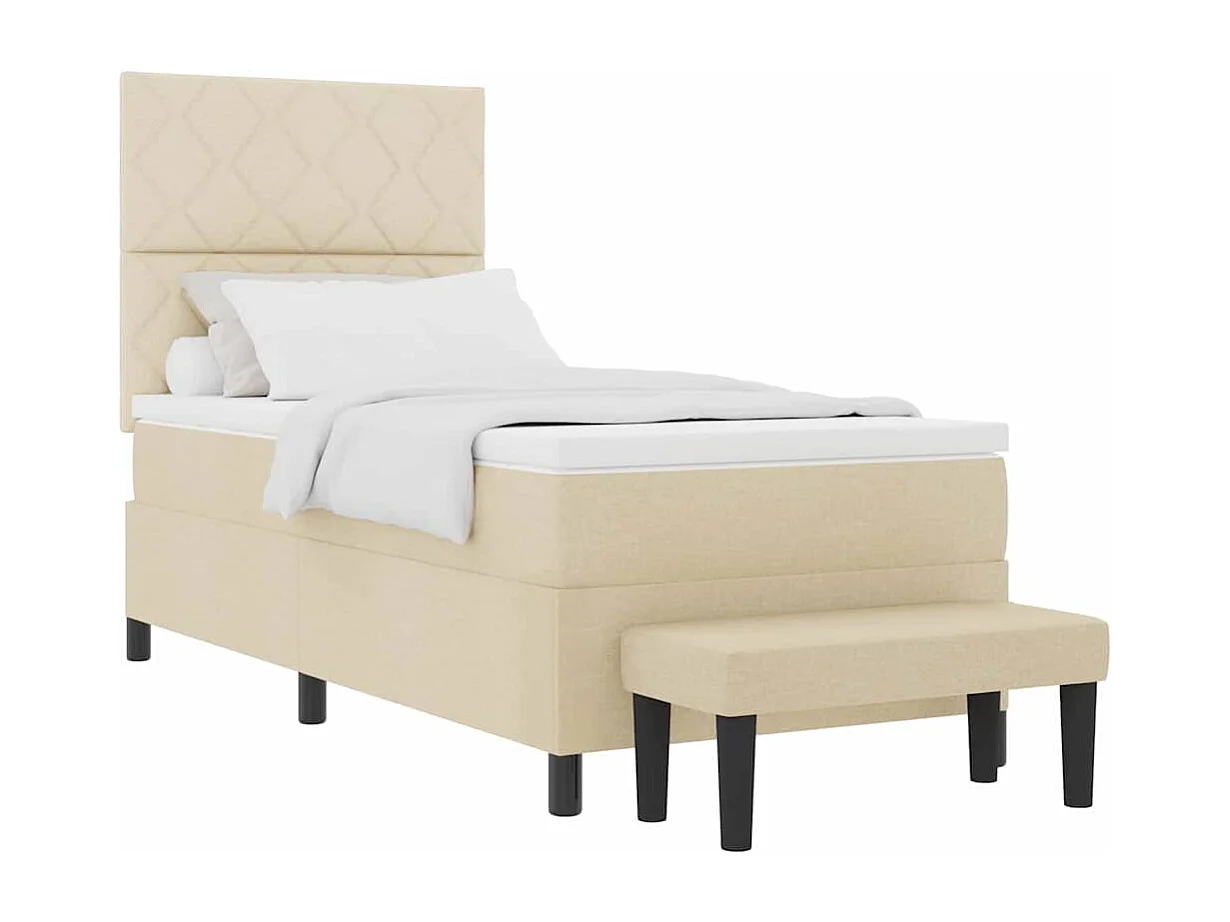 Cadre de lit avec matelas Crème 100 x 200 cm tissu