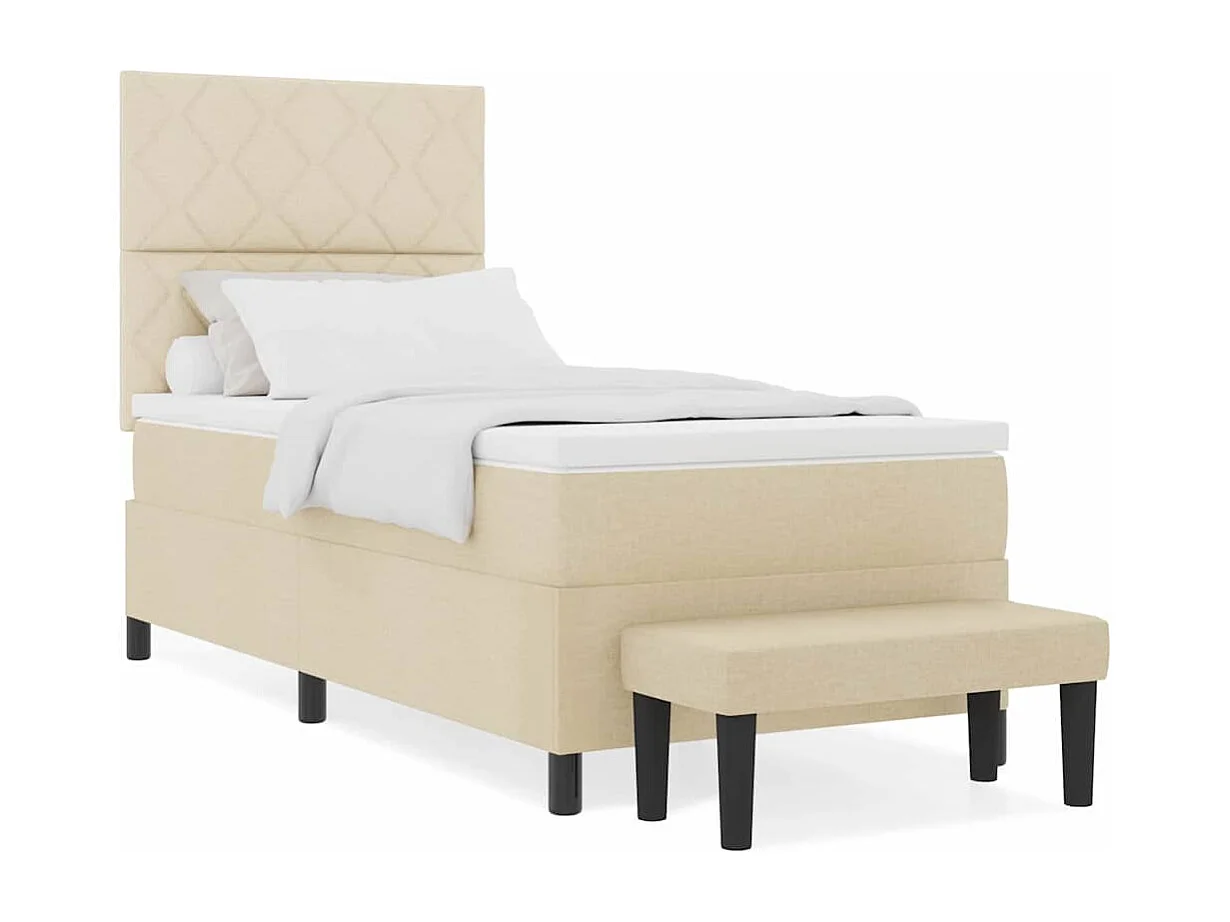 Cadre de lit avec matelas Crème 100 x 200 cm tissu