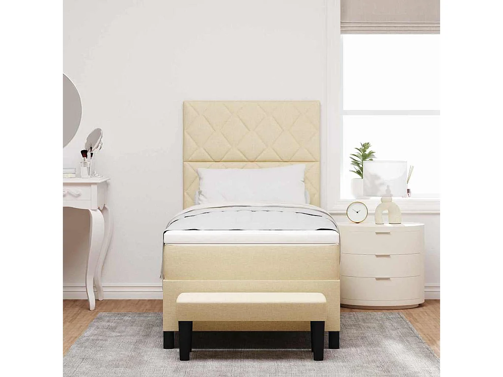 Cadre de lit avec matelas Crème 100 x 200 cm tissu