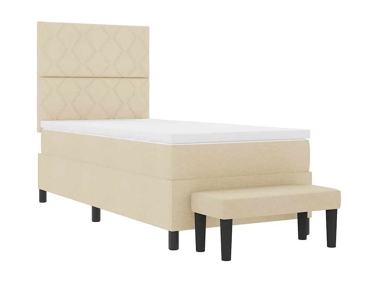 Cadre de lit avec matelas Crème 100 x 200 cm tissu