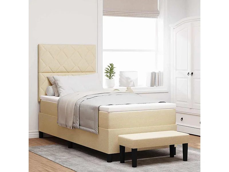 Cadre de lit avec matelas Crème 100 x 200 cm tissu