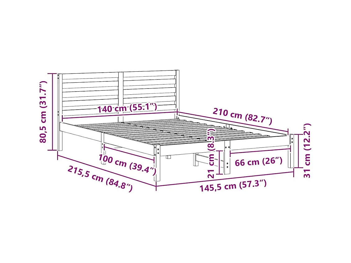 Bedframe Wasbruin 140 x 210 cm Massief grenenhout