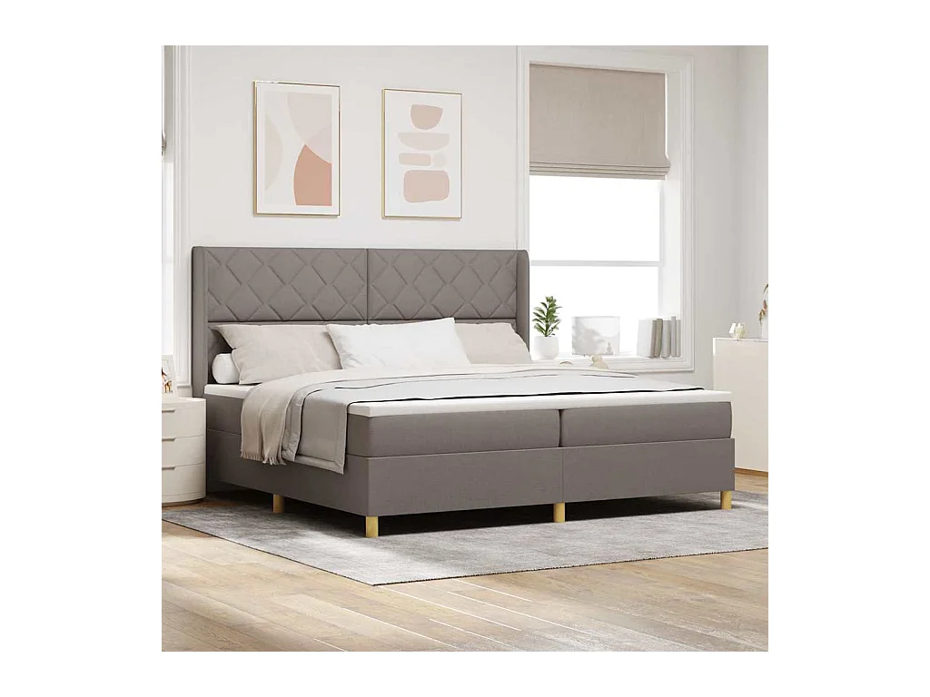 Cadre de lit avec matelas Taupe 200 x 200 cm tissu