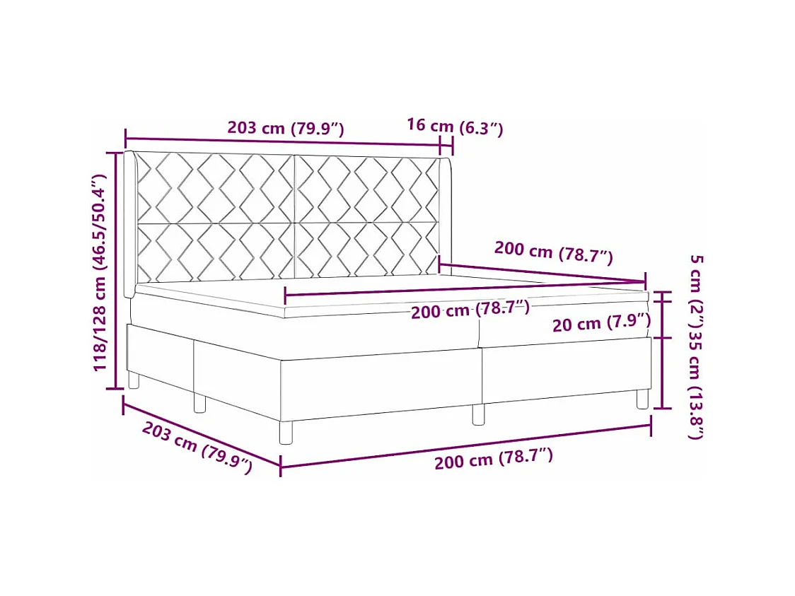 Cadre de lit avec matelas Taupe 200 x 200 cm tissu