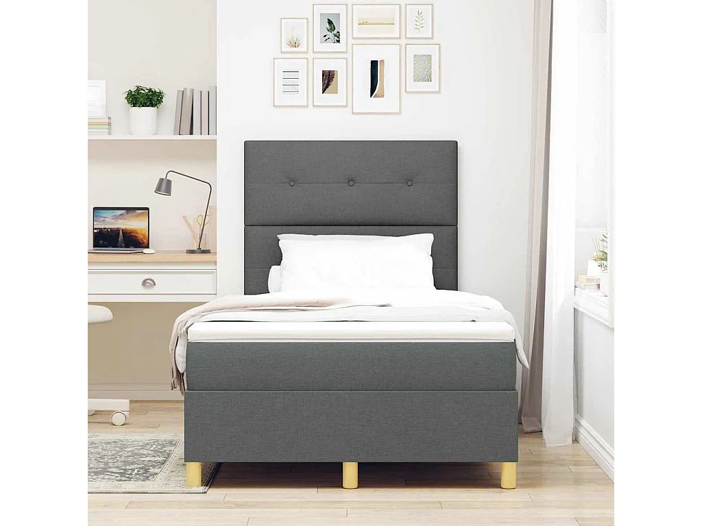 Cama Box com cabeceira Cinzento escuro 120 x 190 cm tecido