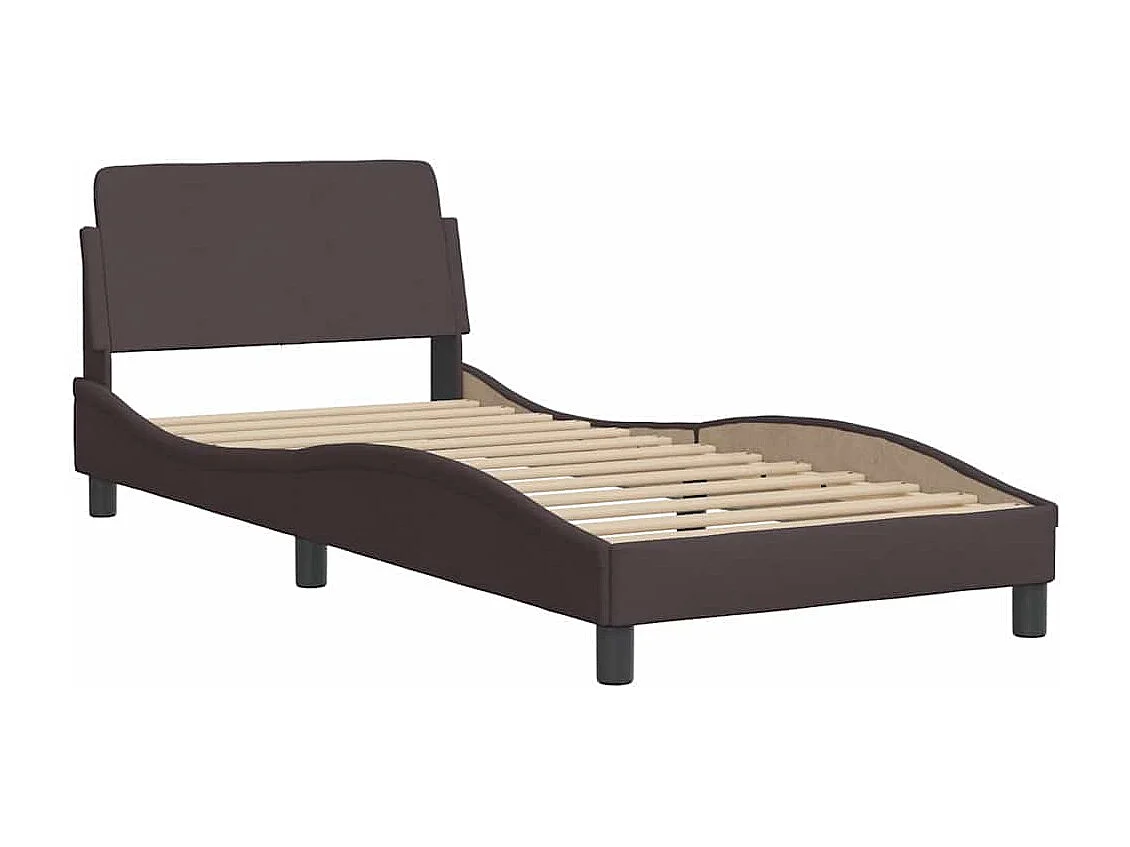 Cadre de lit avec LED sans matelas marron foncé 90x190 cm tissu
